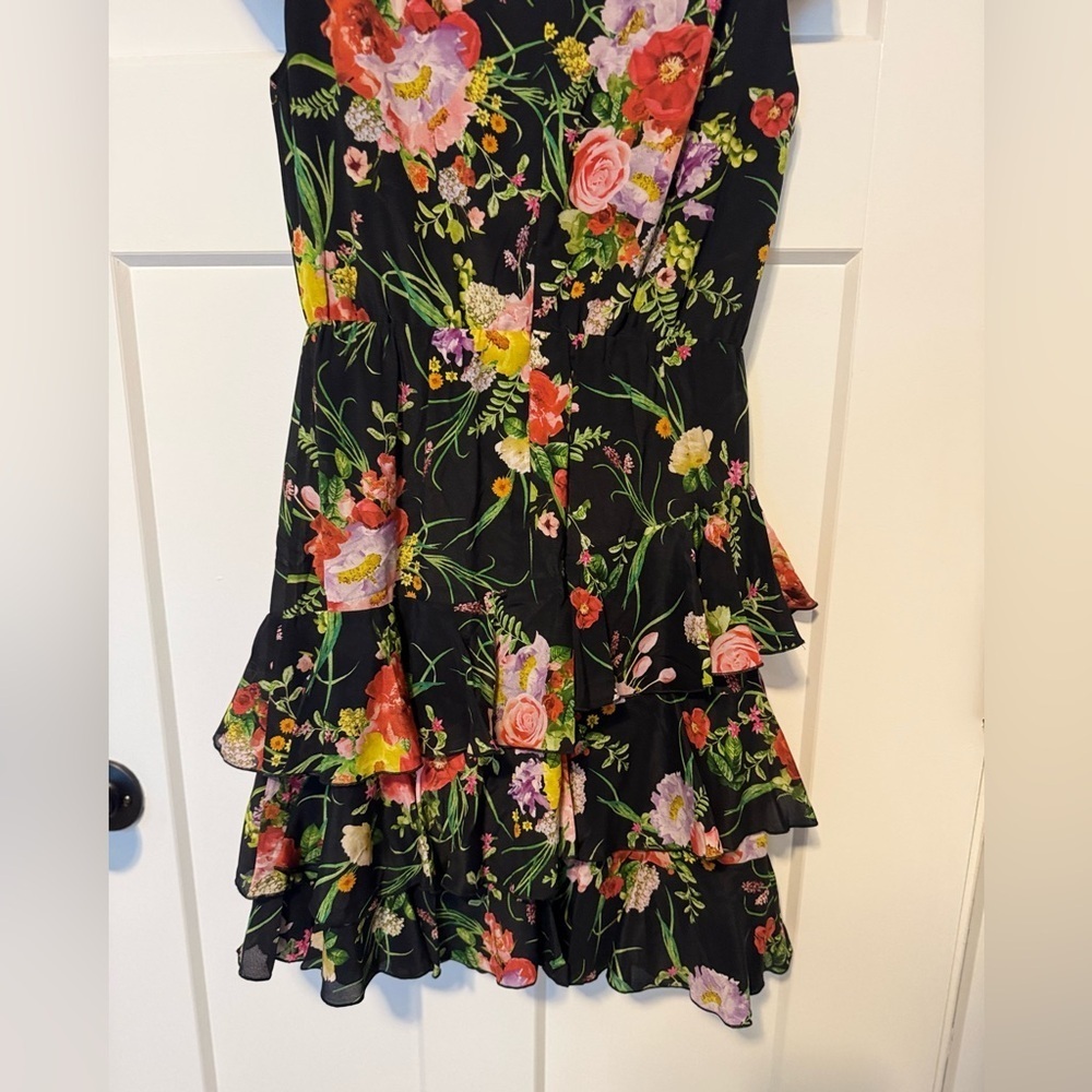 Alice & Olivia Lessie Tie Neck blooming bouquet floral mini dress - Picture 10 of 11